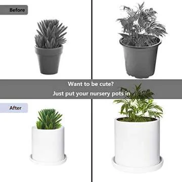 TIMEYARD Plant Pots Indoor, Modern Planters with Drainage Hole and Tray, Matte White Ceramic Cylinder Planters, 4in 6in for Flowers, Succulents, Mid Century Home Garden Decor, Set of 2