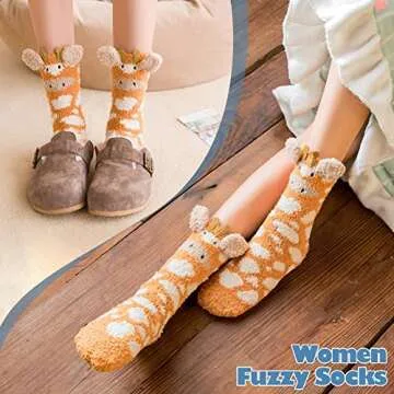 Cozy LANLEO Giraffe Fuzzy Socks for Women
