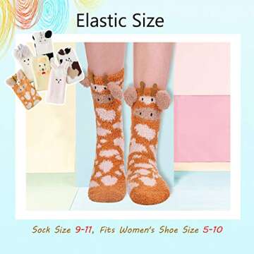 LANLEO Fuzzy Socks For Women Slipper Socks Fluffy Winter Warm Soft Cozy Plush Cute Animal Sleeping Christmas Socks 1 Pairs Giraffe