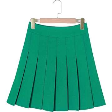 Hoerev Women Girls Short High Waist Pleated Skater Tennis Skirt, Green, US 8