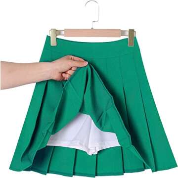 Hoerev Women Girls Short High Waist Pleated Skater Tennis Skirt, Green, US 8