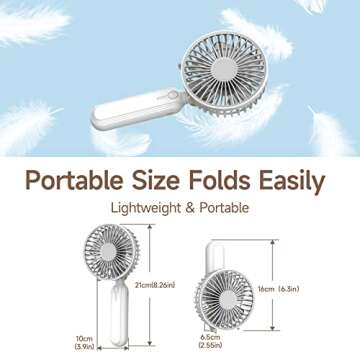 WIXAS Handheld Fan, Mini Portable Foldable Fan, Pocket Battery Rechargeable Hand Fan, for Travelling and Eyelash Fan 2000Ah(White)