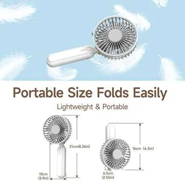 WIXAS Handheld Fan, Mini Portable Foldable Fan, Pocket Battery Rechargeable Hand Fan, for Travelling and Eyelash Fan 2000Ah(White)