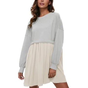 Flygo Womens Casual Oversized Patchwork Sweatshirt Dress