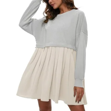 Flygo Womens Casual Oversized Patchwork Sweatshirt Dress