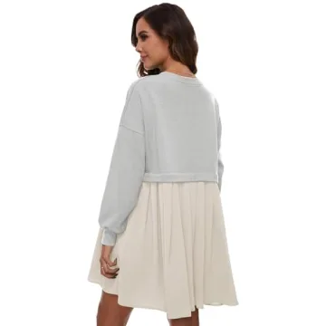 Flygo Womens Casual Oversized Patchwork Sweatshirt Dress