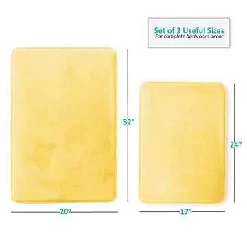 Clara Clark 2 Piece Bathroom Rugs Bath Mat Set, Velvet Memory Foam Bath Mats for Bathroom - Non-Slip, PVC Backing Bath Rugs, Washable Bathroom Rug Mats - Dries Quickly, Bathroom Rug Set - Yellow