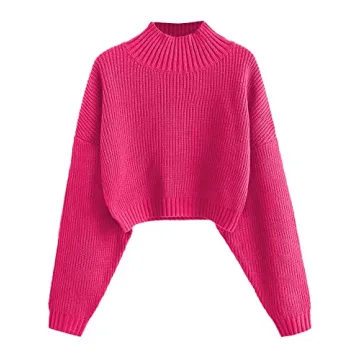 ZAFUL Women's Cropped Turtleneck Sweater with Lantern Sleeves for Cozy Days