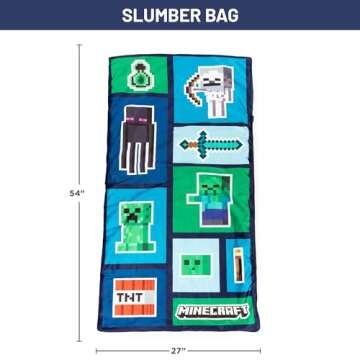Minecraft Creeper 3 Piece Sleepover Set - Cozy & Warm Slumber Bag with Pillow & Eye Mask (Official M...