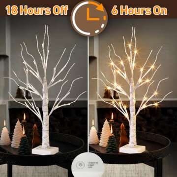 EAMBRITE Tabletop Birch Tree Christmas Decorations, White Birch Tree with Lights, 24 LED Lighted Mini Money Tree Twig Tree Battery Operated with Timer, Indoor Home Centerpiece Decor (2FT/Warm White)