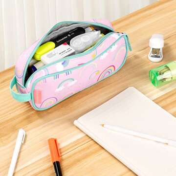 Choco Mocha Rainbow Pencil Pouch for Kids Toddler Girls, Soft Zipper Small Pencil Case for Little Girls, Kids Pencil Bag for Girls, Pink