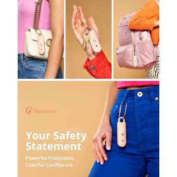 Vantamo Personal Alarm for Women - Extra Loud Double Speakers, First with Low Battery Notice with Strobe Light, Rechargeable - Safety Alarm Keychain