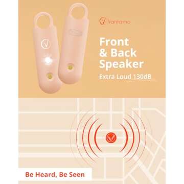 Vantamo Personal Alarm for Women - Extra Loud Double Speakers, First with Low Battery Notice with Strobe Light, Rechargeable - Safety Alarm Keychain