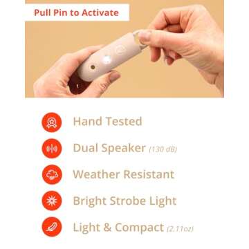 Vantamo Personal Alarm for Women - Extra Loud Double Speakers, First with Low Battery Notice with Strobe Light, Rechargeable - Safety Alarm Keychain