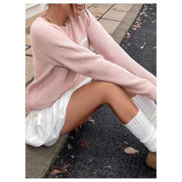 MakeMeChic Women's Bow Print Sweater Crew Neck Long Sleeve Cute Pullover Top