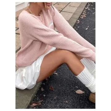 MakeMeChic Women's Bow Print Sweater Crew Neck Long Sleeve Cute Pullover Top