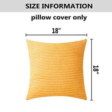 Home Brilliant Yellow Throw Pillow Covers 18x18 Set of 2 Super Soft Couch Pillow Covers Decorative Striped Corduroy Mustard Throw Pillows for Couch Bed Spring, 18 x 18 inch, Sunflower Yellow