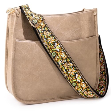 Stylish Viva Terry Vegan Leather Crossbody Bag - Light Khaki, Adjustable Strap