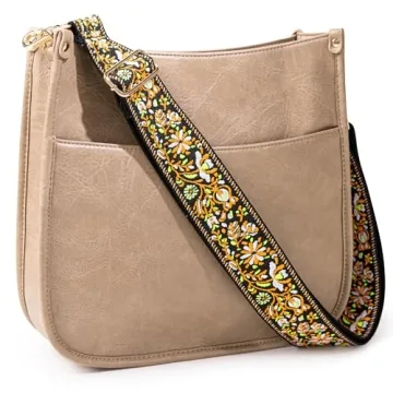 Stylish Viva Terry Vegan Leather Crossbody Bag - Light Khaki, Adjustable Strap