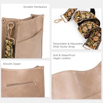 Viva Terry Vegan Leather Crossbody Bag Adjustable Strap Light Khaki