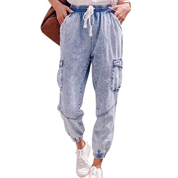 LONGYIDA Women's Denim Joggers High Waisted Stretch Pants