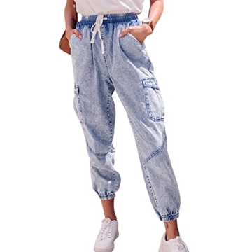 LONGYIDA Women's Denim Joggers High Waisted Stretch Pants