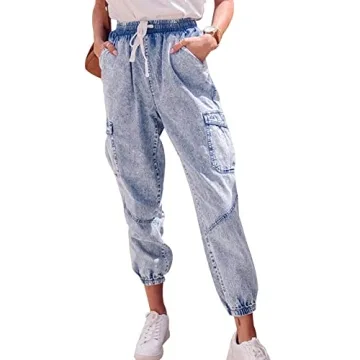 LONGYIDA Women's Denim Joggers High Waisted Stretch Pants