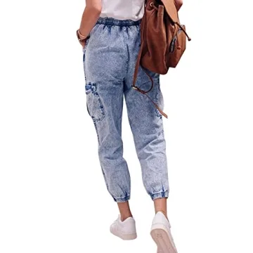 LONGYIDA Women's Denim Joggers High Waisted Stretch Pants