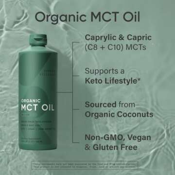 Sports Research Keto MCT Oil from Organic Coconuts - Fatty Acid Fuel for Body + Brain - Dual Ingredient C8 and C10 MCTs - Perfect in Coffee, Tea, & More - Non-GMO & Vegan - Unflavored (32 Oz)