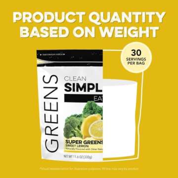 Clean Simple Eats Sweet Lemon Greens Powder Mix, Greens Superfood Powder Smoothie & Juice Mix, Gluten Free, Includes Powerhouse Superfoods Chlorella & Spirulina Powder Organic (30 Servings)