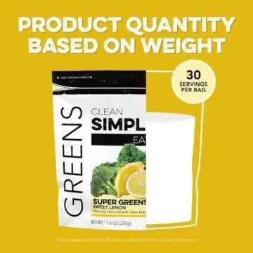 Clean Simple Eats Sweet Lemon Greens Powder Mix, Greens Superfood Powder Smoothie & Juice Mix, Gluten Free, Includes Powerhouse Superfoods Chlorella & Spirulina Powder Organic (30 Servings)