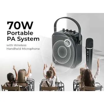 Wireless 70W Voice Amplifier and Portable Speaker with Microphone, Bluetooth 5.3 PA System, Karaoke Machine - Supports Guitar, Headphone, Live - for Teachers, Speakers, Singing, Parties - S100