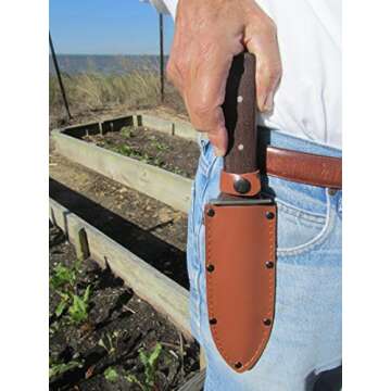 Hori Hori Japanese Garden Knife - Multi-use Camping/Digging Tool–[A Gardeners Dream] Sharp Stainless Steel Blade - Heavy Riveted Leather Sheath - Whetstone Sharpening Stone