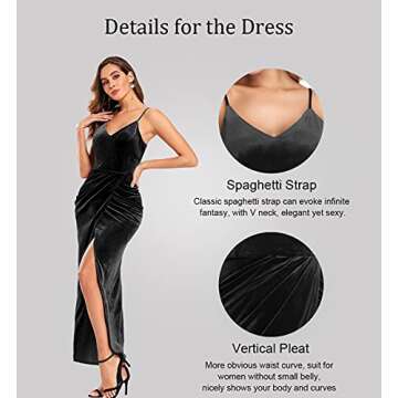 Ababalaya Elegant Spaghetti Strap Velvet Holiday Party Dresses for Women