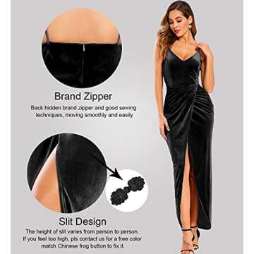 Ababalaya Elegant Spaghetti Strap Velvet Holiday Party Dresses for Women