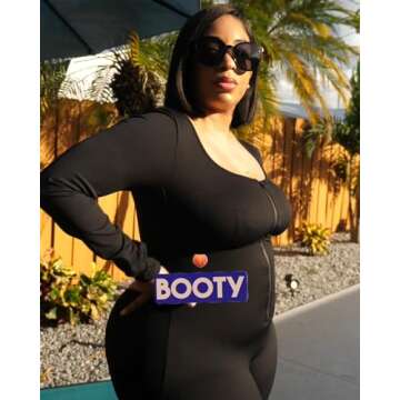 SHAPELLX Jumpsuit for Women One Piece Tummy Control Shapewear Jumpsuits Long Sleeve Bodycon Romper Yoga Sports Bodysuit