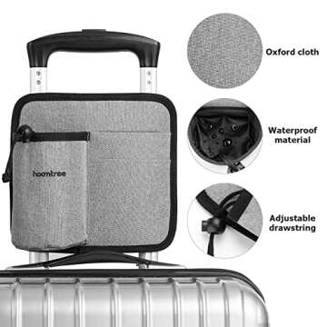 HOOMTREE Luggage Cup Holder Travel Cup Holder for Suitcase Travel Drink Caddy Bag Attachment Travel Essentials for Ticket ID Passports Grey