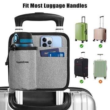 HOOMTREE Luggage Cup Holder Travel Cup Holder for Suitcase Travel Drink Caddy Bag Attachment Travel Essentials for Ticket ID Passports Grey