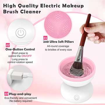 Electric Makeup Brush Cleaner with Drying Rack, Luxiv 2 In 1 Wash&Dry Makeup Brush Cleaner Machine Fit for All Size ScrubAutomatic Spinner Machine, Mother's Day Gift