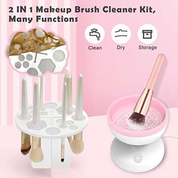 Electric Makeup Brush Cleaner with Drying Rack, Luxiv 2 In 1 Wash&Dry Makeup Brush Cleaner Machine Fit for All Size ScrubAutomatic Spinner Machine, Mother's Day Gift