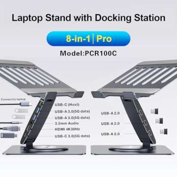 Laptop Docking Station Stand Dual Display 4K HDMI USB3.0 3.5mm Audio Jack 8-IN-1 360° Swivel Laptop...