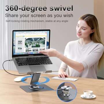 Laptop Docking Station Stand Dual Display 4K HDMI USB3.0 3.5mm Audio Jack 8-IN-1 360° Swivel Laptop Stand for Desk with USB-C Hub Multiport Adapter Universal for MacBook Pro/Air/Dell/HP/Surface/Lenovo