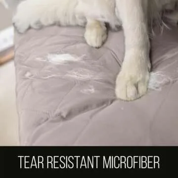 Sofa Shield Couch Slip Cover with Patented Strap, Cushion Protector, Reversible Stain and Dog Tear Resistant Slipcover, Quilted Microfiber 62” Seat, Washable Covers for Dogs Pets Kids, Light Taupe