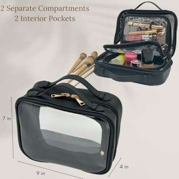 JAZD Clear Makeup Bag Toiletry Bag for Women Cosmetic Case Large Capacity Travel Make Up Bag Organizer Transparent Storage Compartment TSA Approved (BLACK)