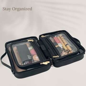 JAZD Clear Makeup Bag Toiletry Bag for Women Cosmetic Case Large Capacity Travel Make Up Bag Organizer Transparent Storage Compartment TSA Approved (BLACK)