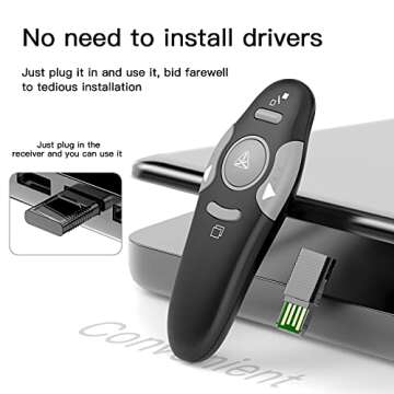 QUI Presentation Clicker Wireless Presenter Remote Clicker for PowerPoint Presentation Remote, PPT PowerPoint Slide Advancer for Mac/Windows/Linux, Computer/Laptop, Google Slide/PPT/Keynote
