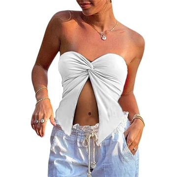 WPNAKS Women Sexy Strapless Tube Top Summer Y2k Going Out Tops Twist Knot Split Front Bandeau Crop S...