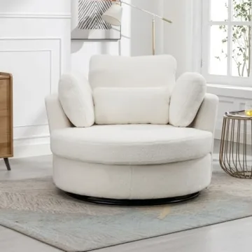 Comfortable Setawix Swivel Accent Chair in Ivory Sherpa