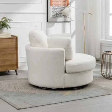 Comfortable Setawix Swivel Accent Chair in Ivory Sherpa