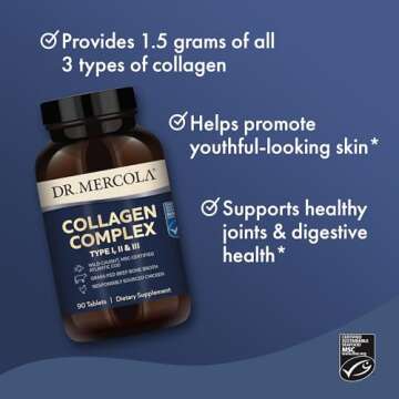 Dr. Mercola Collagen Complex Tablets, 30 Servings (90 Tablets), Dietary Supplement, Promotes Youthful-Looking Skin, Non-GMO, MSC Certified